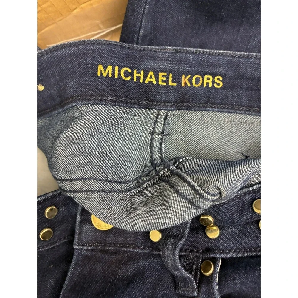 Michael Kors Izzy Skinny Jeans Womens 8 Dark Wash Blue Gold Studded Stretch